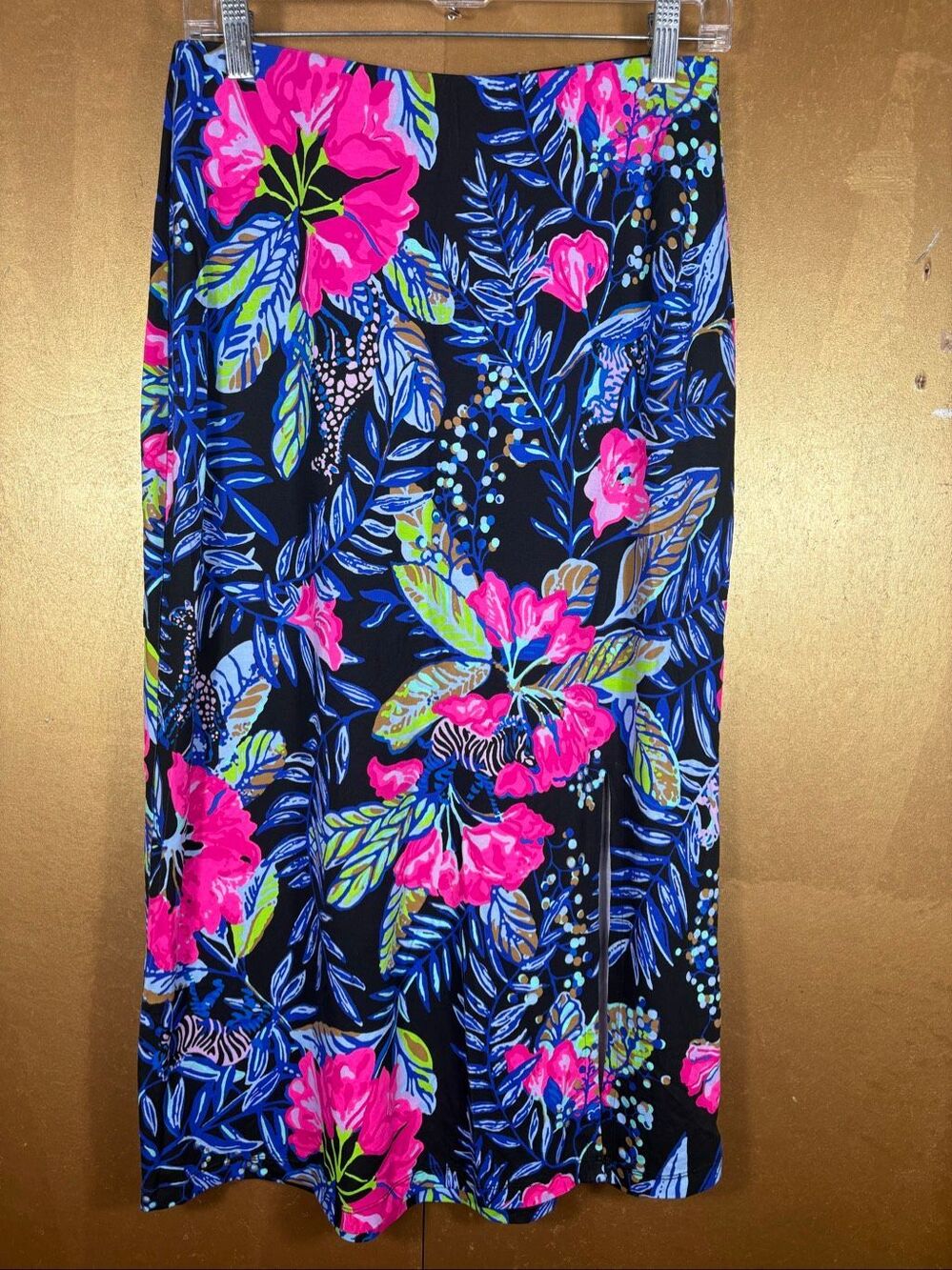 LILLY PULITZER CORY JAGUAR Tiger JUNGLE Midi Skirt Slit Multicolor Black size S